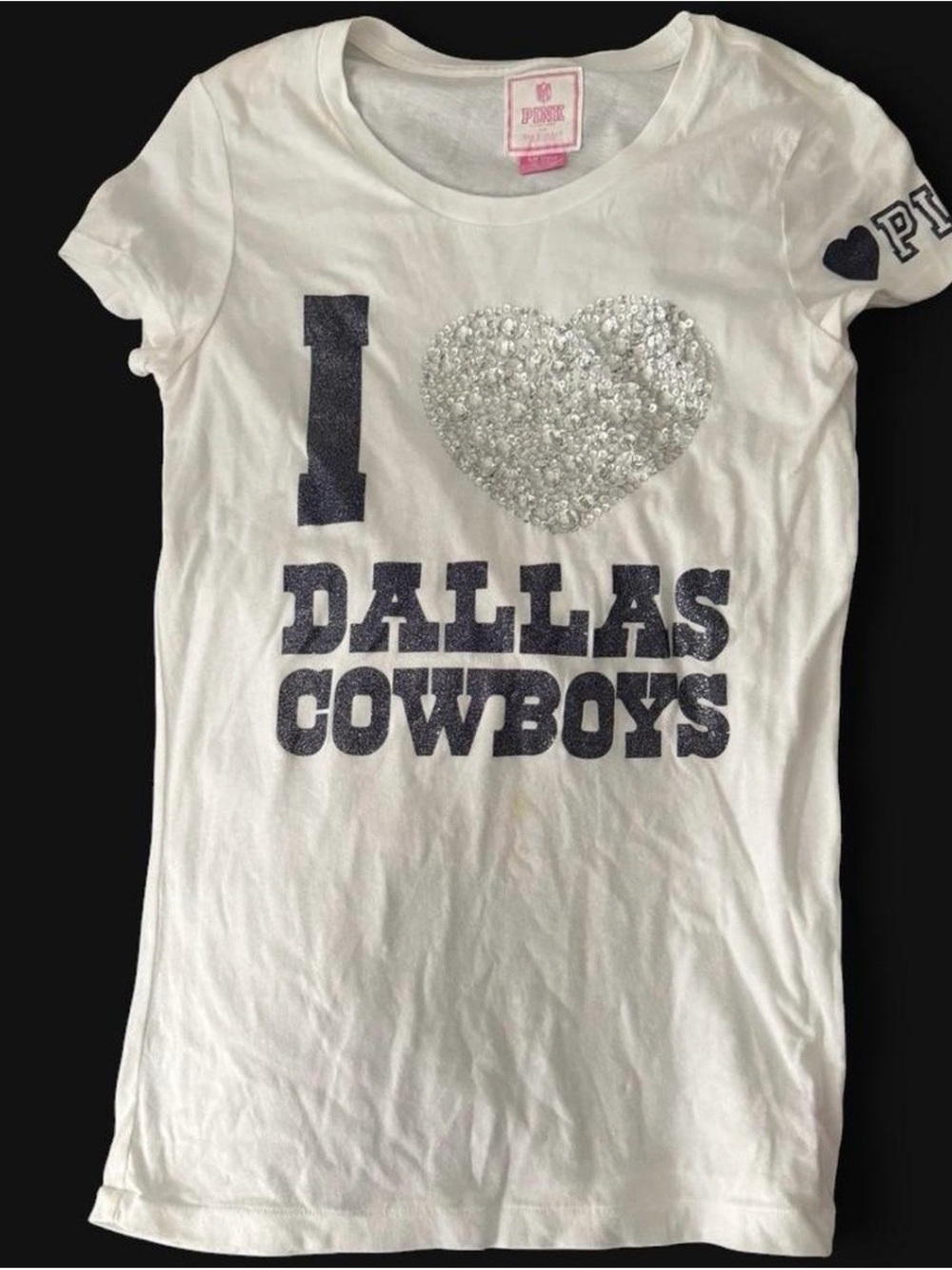 PINK Victoria's Secret White 'I ♥ Dallas Cowboys' Sequin Heart Tee